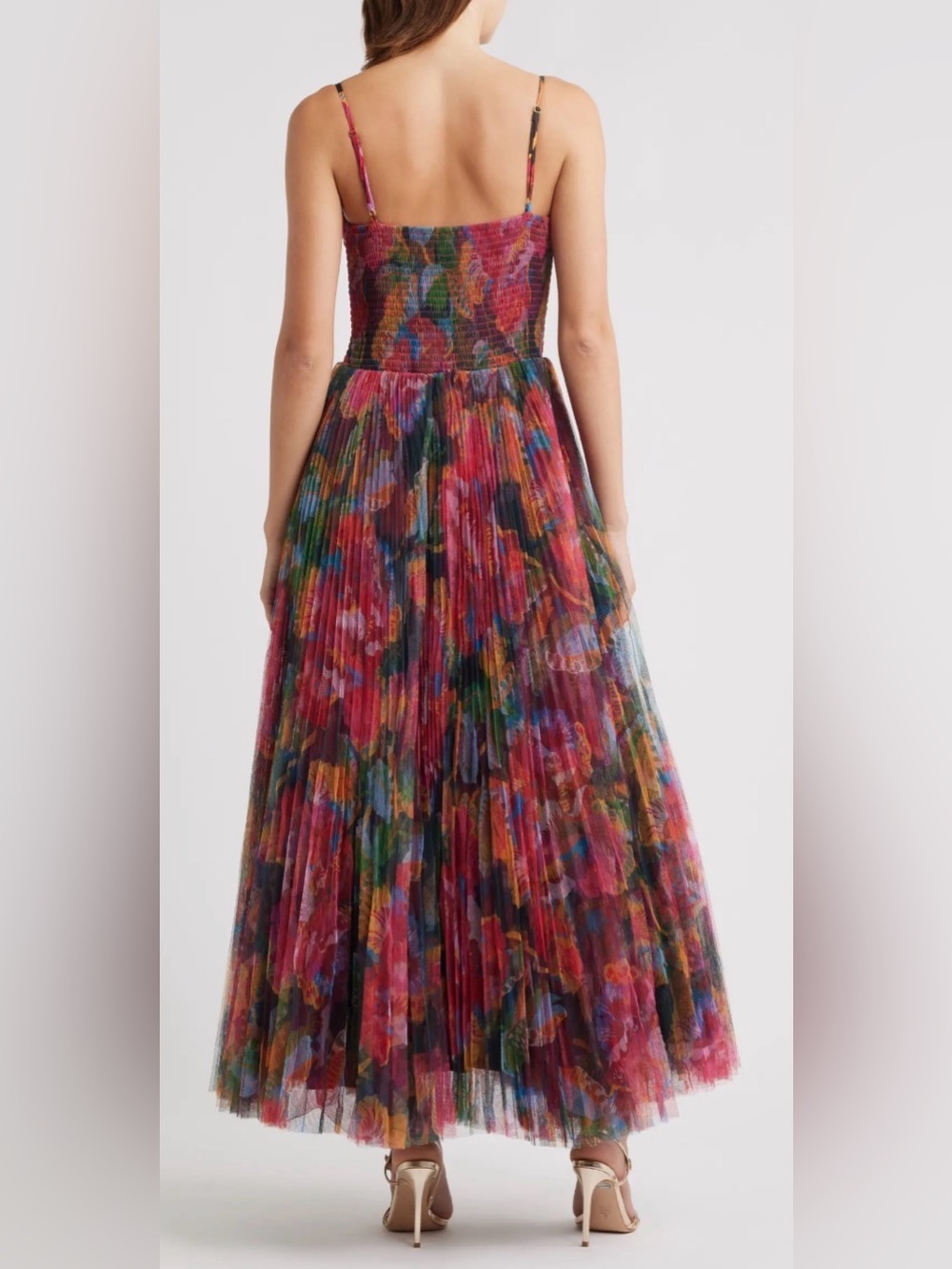NEW HUTCH Brianna pleaded midi Gown Teal Hibiscus Sz L - Picture 2 of 9